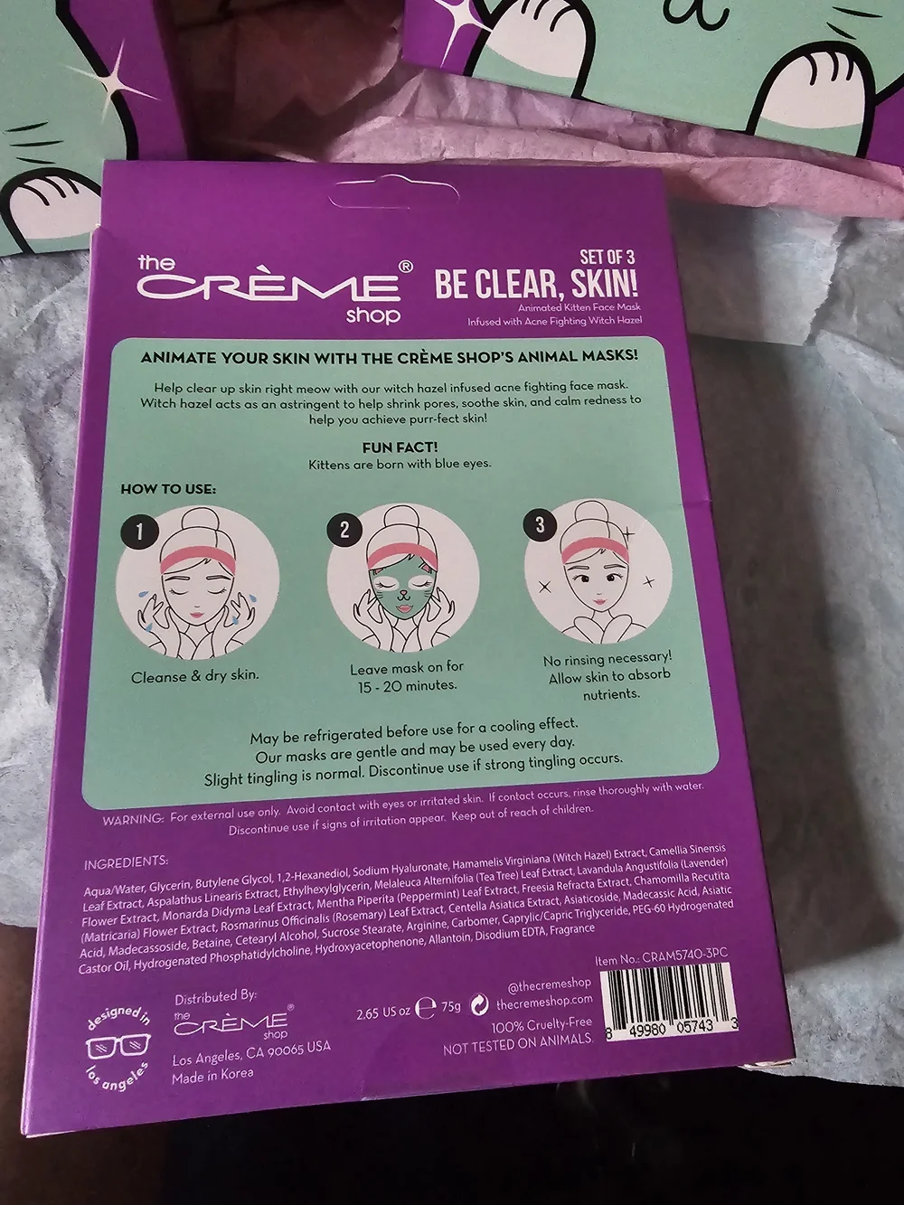Be Clear, Skin! Animated Kitten Face Mask – Pink & Mint